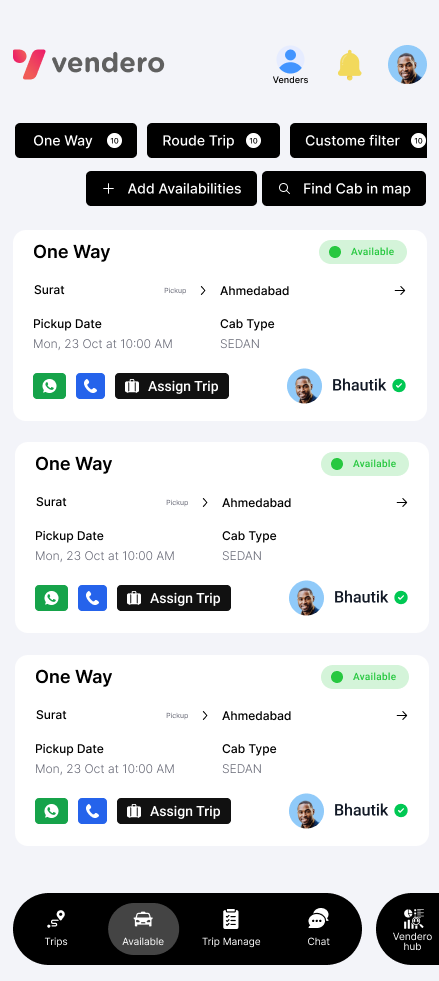 Vendero availability screens