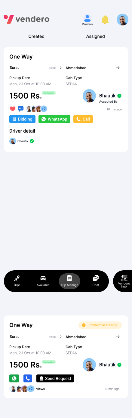 Vendero trip screens